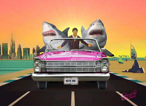 Two Goblin Shark In A Car Road Trip GIF