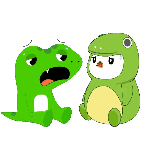 Two Green Frogs Sitting Together