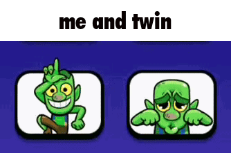 Two Green Goblins With Different Expressions Me And Twin
