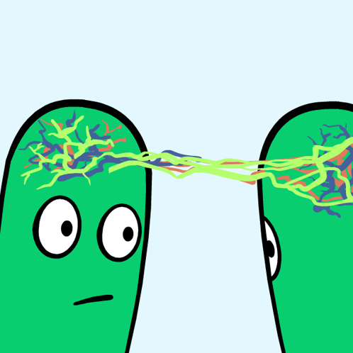 Two Green Heads With String GIF