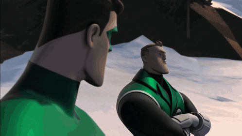 Two Green Lanterns Standing In Snow GIF
