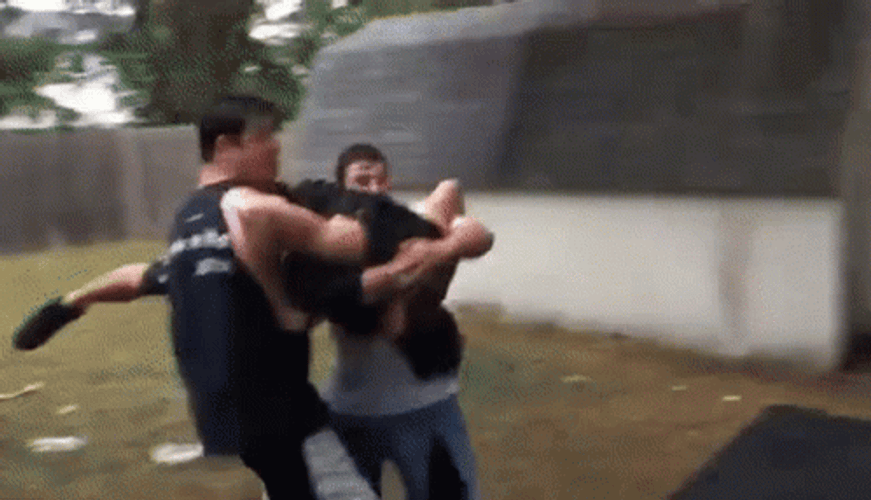Two Guys Body Slam One Guy On Table GIF