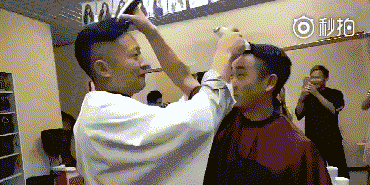 Two Guys Giving Each Other Haircut GIF