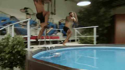 Two Guys Jump Jacuzzi In The Challenge GIF