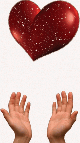 Two Hands Are Reaching Up Towards A Red Heart GIF