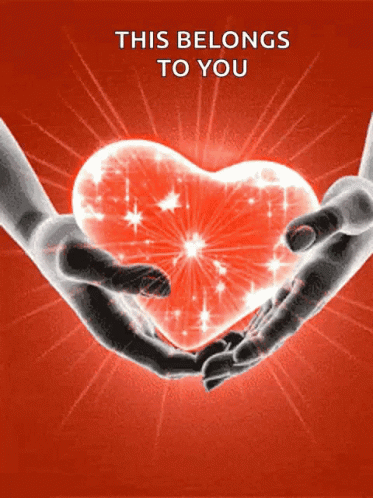 Two Hands Holding A Heart With The Words This Belongs To You GIF