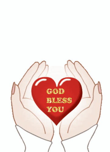 Two Hands Holding A Red Heart That Says God Bless You On It GIF