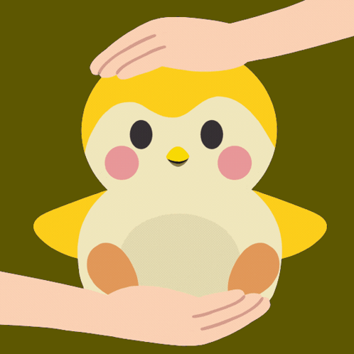 Two Hands Holding A Stuffed Penguin With A Yellow Head GIF