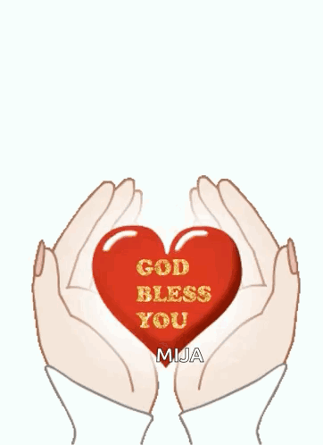 Two Hands Holding Red Heart Saying God Bless You GIF