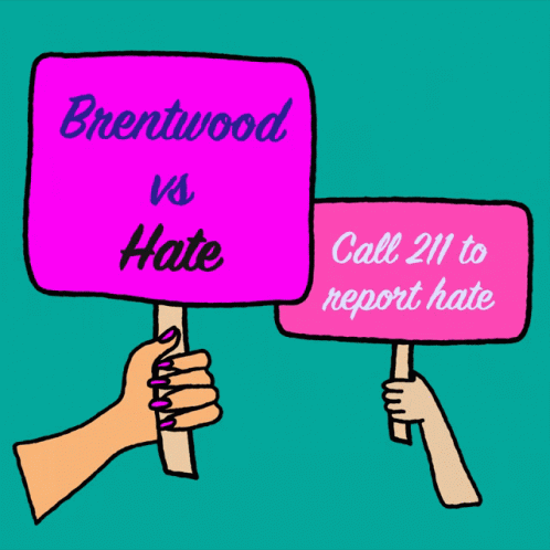 two hands holding signs that say brentwood vs odio