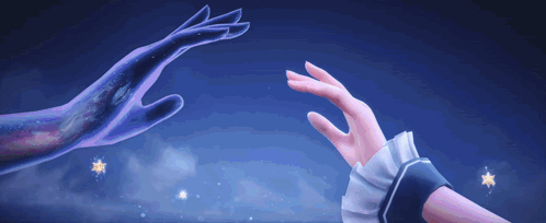Two Hands Reaching With Stars Background