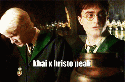 Two Harry Potter Characters Are Standing Next To Each Other With The Caption Khai X Hristo Peak GIF