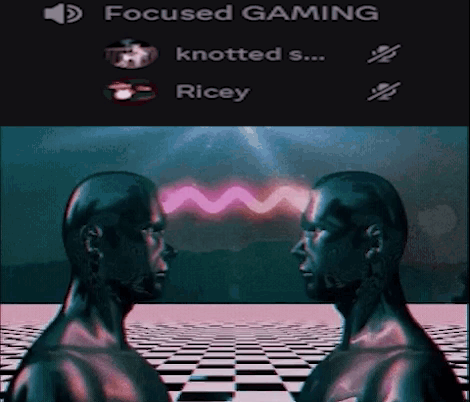 Two Heads Are Looking At Each Other With The Words Focused Gaming Written On The Bottom GIF