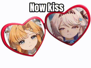 Two Heart Mirrors With Anime Girls Saying Now Kiss