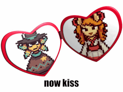 Two Heart Mirrors With Pixel Art Cowboy and Girl Now Kiss