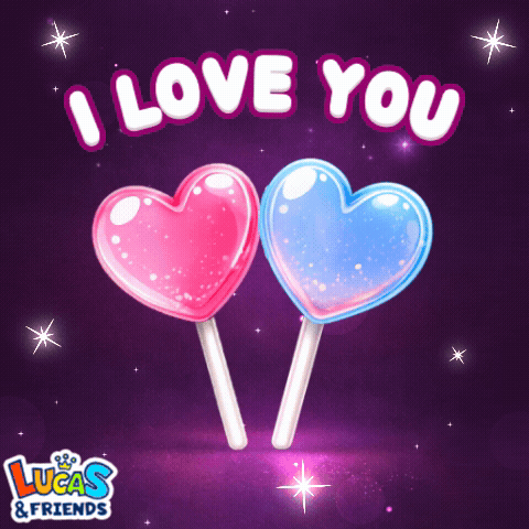 Two Heart Shaped Lollipops With The Words I Love You GIF