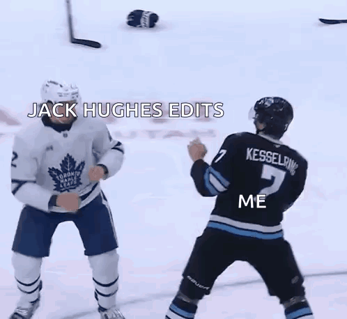 Two Hockey Players Fighting On Ice GIF