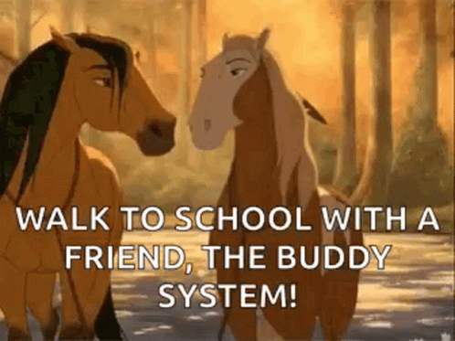 Two Horses Are Standing Next To Each Other In The Woods And Talking . GIF