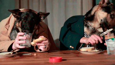 Two Human Dogs Eating Peanut Butter Sandwich GIF