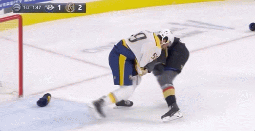 Two Ice Hockey Players Fighting, Number 9 Jersey
