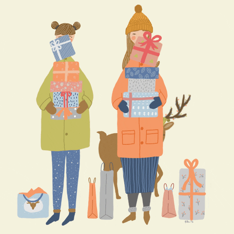 Two Kids Illustrations With Gifts GIF