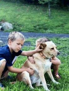 Two Kids Pet Dog Hug GIF