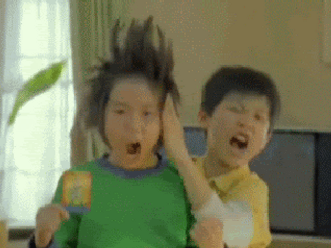 Two Kids Playing Super Saiyan Hair GIF