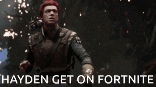 Two Lightsabers Saying Hayden Get On Fortnite GIF