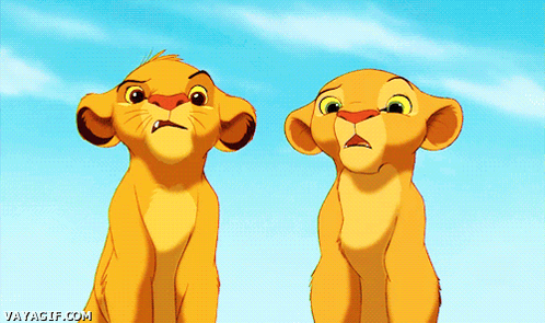 Two Lion Cubs From The Lion King Are Looking Up At The Sky GIF