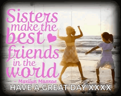Two Little Girls Are Dancing On The Beach With A Quote By Marilyn Monroe . GIF