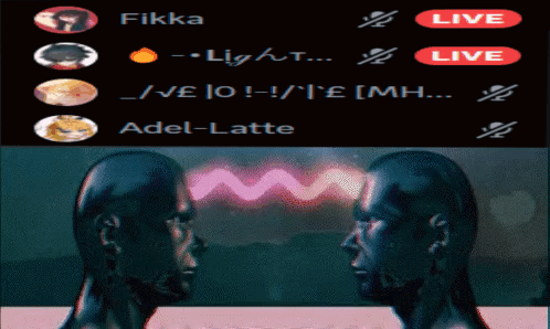 Two Mannequins Are Looking At Each Other With A Live Button In The Upper Right Corner GIF