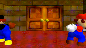 Two Mario Brothers Are Standing Next To Each Other In A Room . GIF
