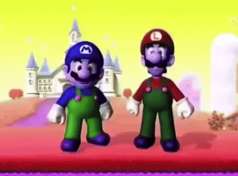 Two Mario Brothers Are Standing Next To Each Other In A Video Game . GIF