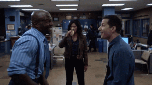 Two Men And Woman In Room, Woman Drinking GIF