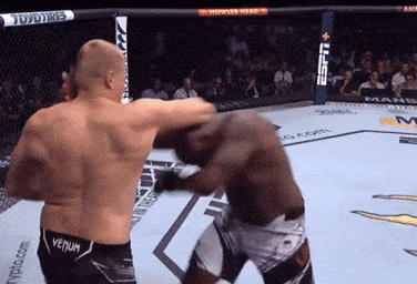 Two Men Are Fighting In A Boxing Ring And One Of Them Has Venum On His Shorts GIF