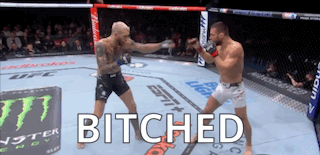 Two Men Are Fighting In A Boxing Ring And The Word Bitches Is On The Screen GIF