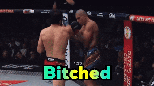 Two Men Are Fighting In A Boxing Ring And The Words Bitched Are Above Them GIF