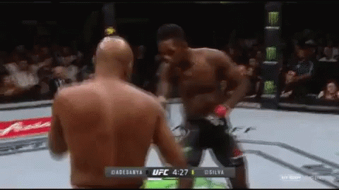Two Men Are Fighting In A Boxing Ring During A Ufc Event . GIF