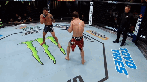 Two Men Are Fighting In A Boxing Ring With Toyo Tires Written On The Floor GIF