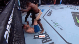 Two Men Are Fighting In A Boxing Ring With Ufc Written On The Corner GIF
