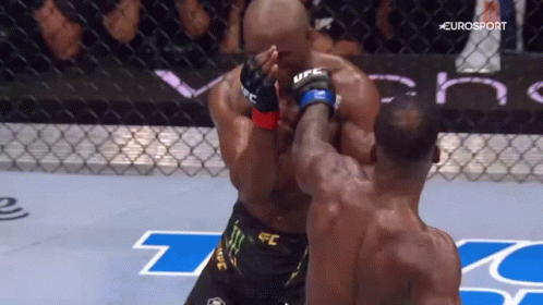 Two Men Are Fighting In A Cage And One Of Them Is Wearing A Ufc Glove . GIF