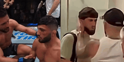 Two Men Are Fighting In A Cage With The Word Tir On The Floor GIF