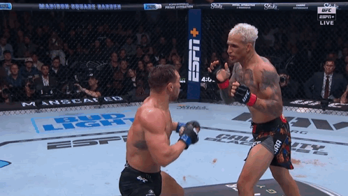 Two Men Are Fighting In A Ring With A Bud Light Sign In The Background GIF