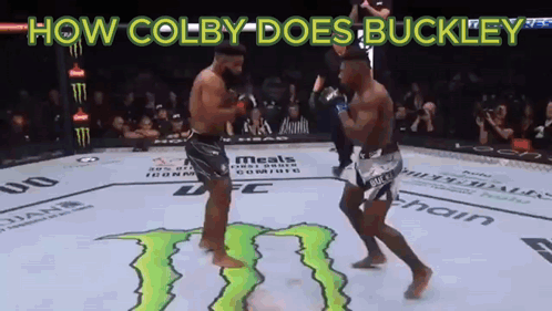 Two Men Are Fighting In A Ring With The Words How Colby Does Buckley GIF