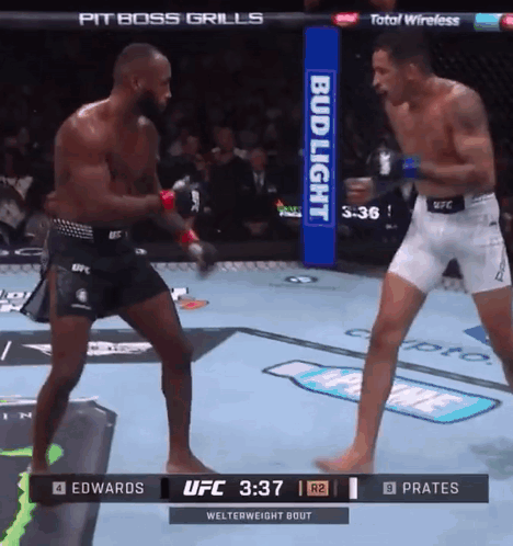 Two Men Are Fighting In A Ufc Ring With A Bud Light Banner In The Background GIF