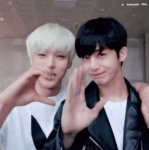 Two Men Are Making A Heart Shape With Their Hands . GIF