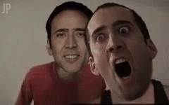 Two Men Are Making Funny Faces With Their Mouths Open And One Is Wearing A Red Shirt . GIF