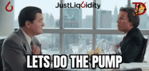 Two Men Are Sitting At A Table And One Of Them Is Saying Let 'S Do The Pump GIF