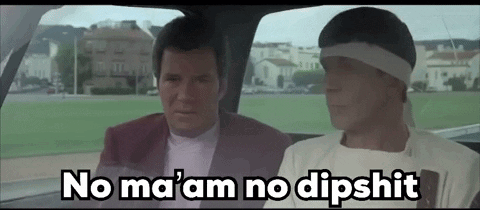 Two Men Are Sitting In A Car And One Of Them Is Saying No Ma 'Am No Dipshit GIF