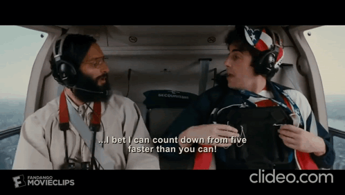 Two Men In Helicopter Counting Down From Five GIF
